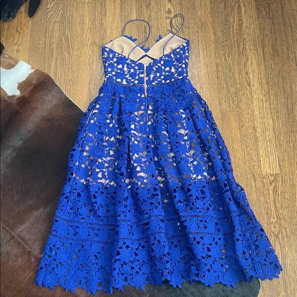 Self-Portrait Royal Blue Floral Lace Midi Dress - Picture 5 of 5